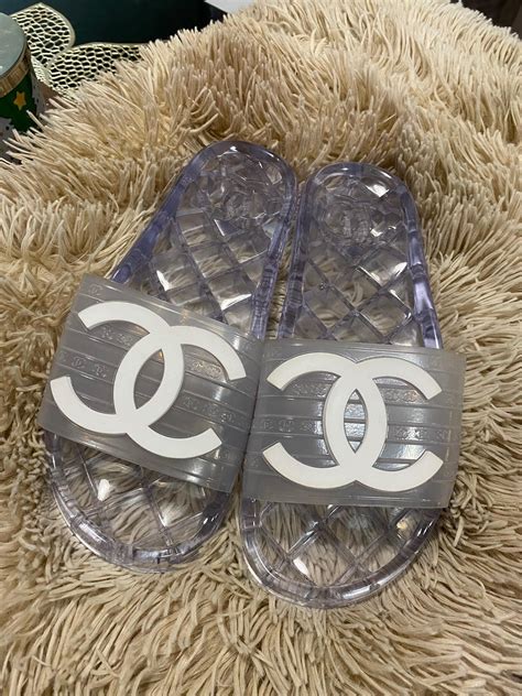 chanel transparent slides price|Chanel clear pool slides.